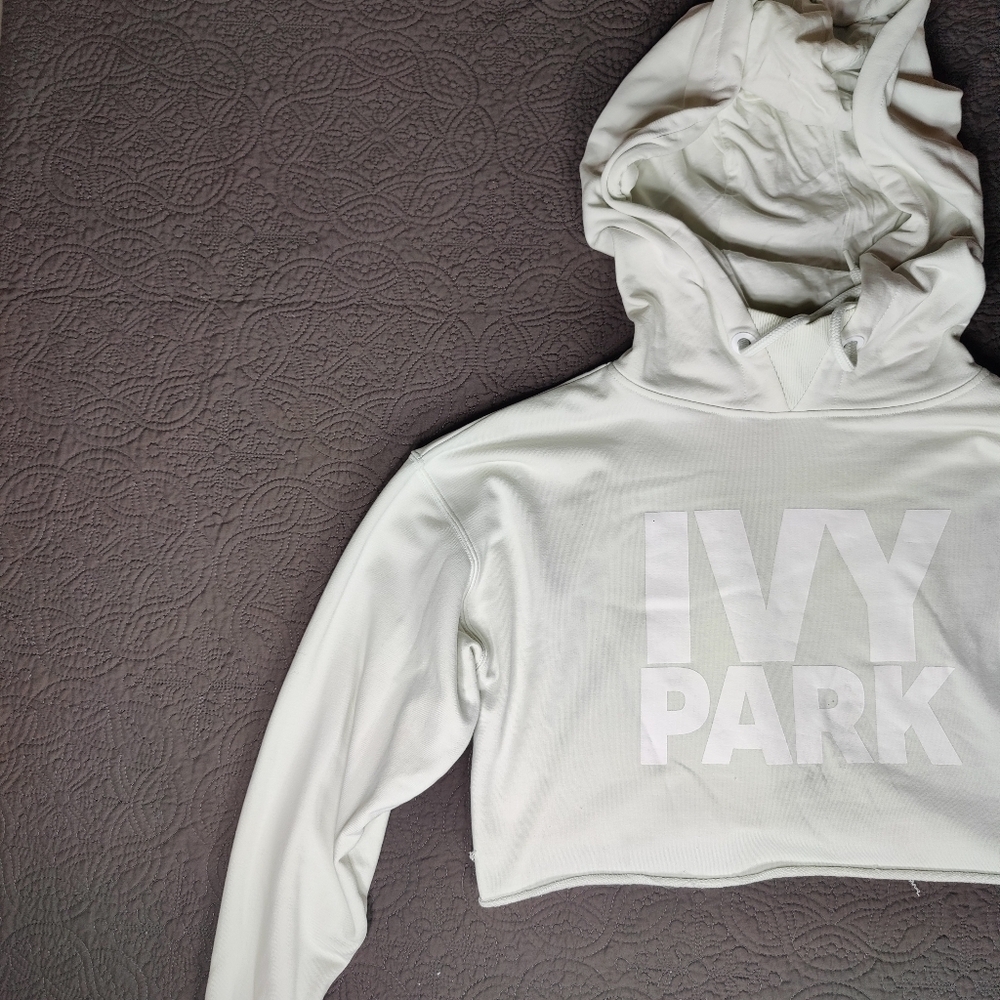 Adidas Ivy Park X Crop Hoodie Sweatshirt Womens Size XS Pale Mint Green Grunge - Picture 3 of 12